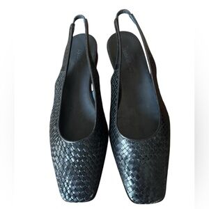 Sesto Meucci Italian Woven Slingback Flats Black Square Toe  Leather Sz 7.5